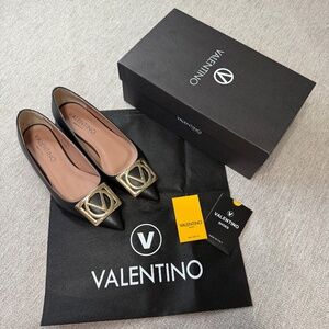 Valentino Flora Logo Leather Flats